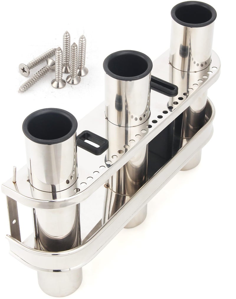 Mojiate Fishing Rod Holder Stainless Steel 3 Tubes Organizer Links Rack Rests Tackle - Image 1